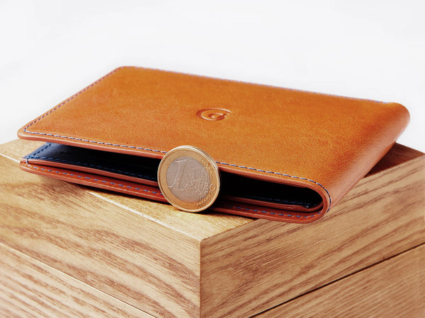 Slim Leather Coin Wallet - Tan Blue