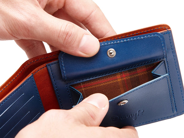 Slim Leather Coin Wallet - Tan Blue