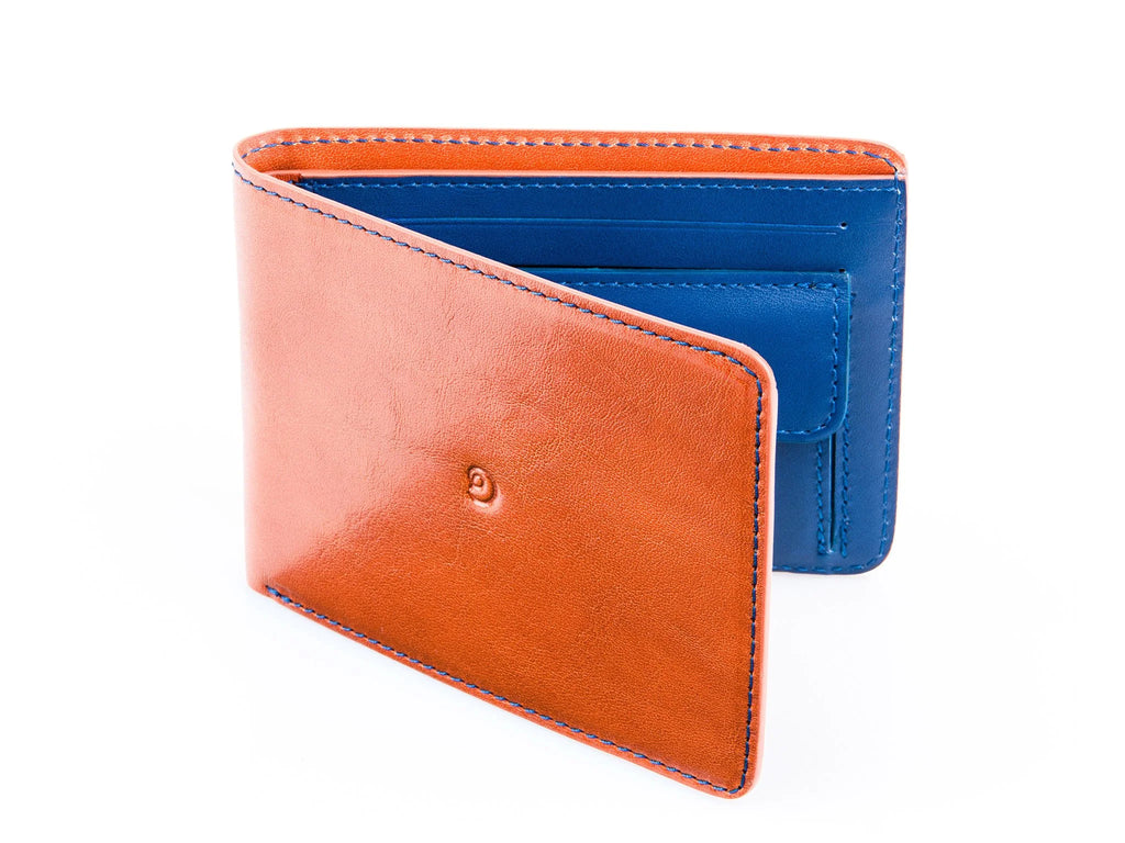 Slim Leather Coin Wallet - Tan Blue