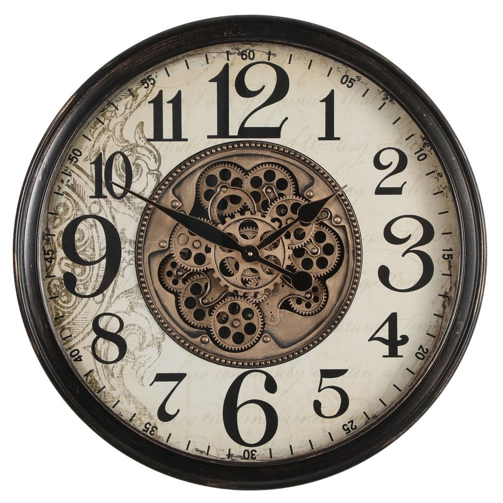 Clock - Round Giovanni Industrial Exposed Gear Wall Clock