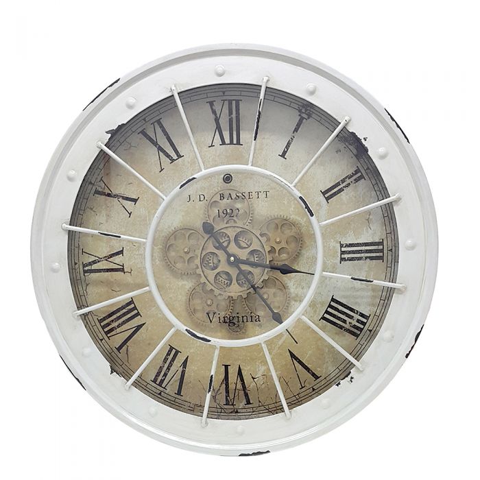 Clock - Round Basset Exposed Gear Movement - White