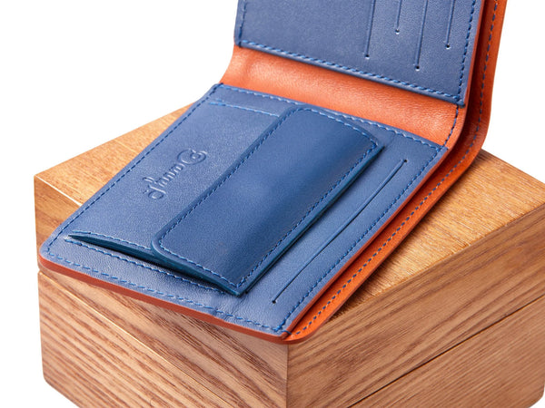 Slim Leather Coin Wallet - Tan Blue