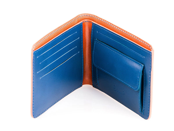Slim Leather Coin Wallet - Tan Blue