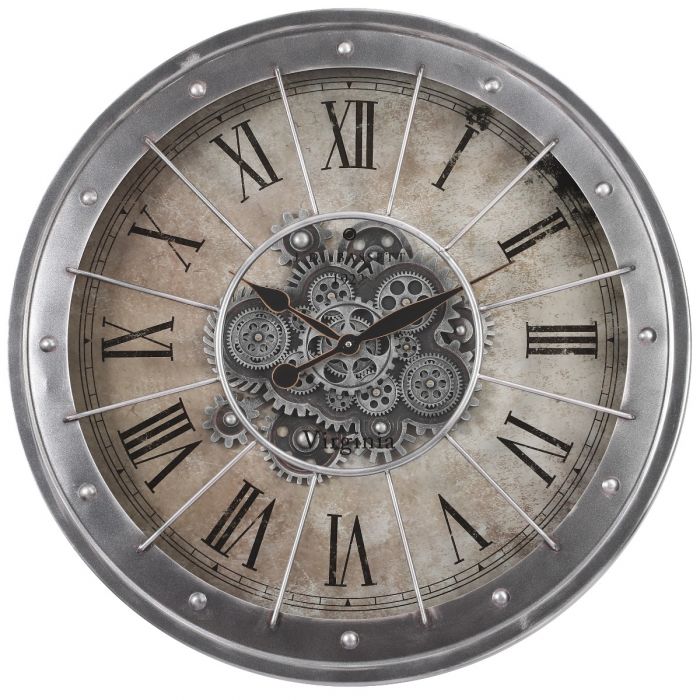 Clock - Round Basset Industrial Exposed Gear Clock - Grey