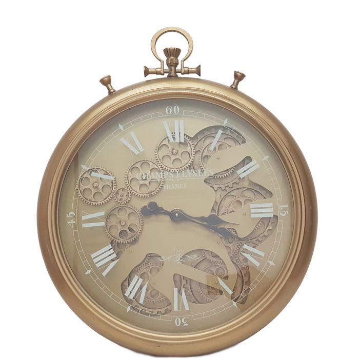 Clock - French Chronograph Round Exposed Gear Movement - Gold