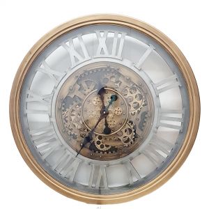 Clock - Round Venetian Classic Exposed Gear - Gold & Silver