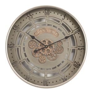 Clock - Round Spin Time Modern Exposed Gear - Grey