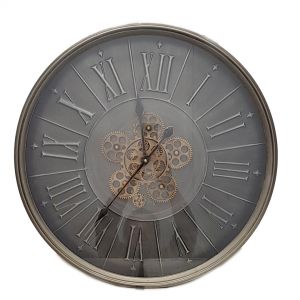 Clock - Round George Modern Exposed Gear Movement - Black/Grey