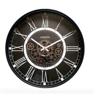 Clock -Round Classic London Exposed Gear - Black