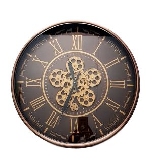 Clock - Round Hermes Exposed Gear Movement - Chocolate W/Rose Gold