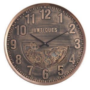Clock - Round Antique Numeral Exposed Gear - Bronze w Black