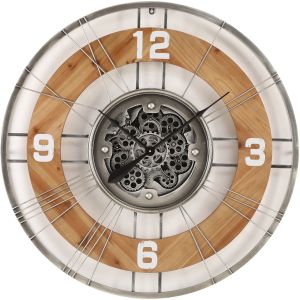 Clock - Round Hampton Exposed Gear - Natural w Metal Edge