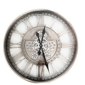 Clock - Round Kensington Industrial Exposed Gear Movement - Silver