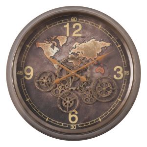 Clock - Round the World Exposed Gear - Brown